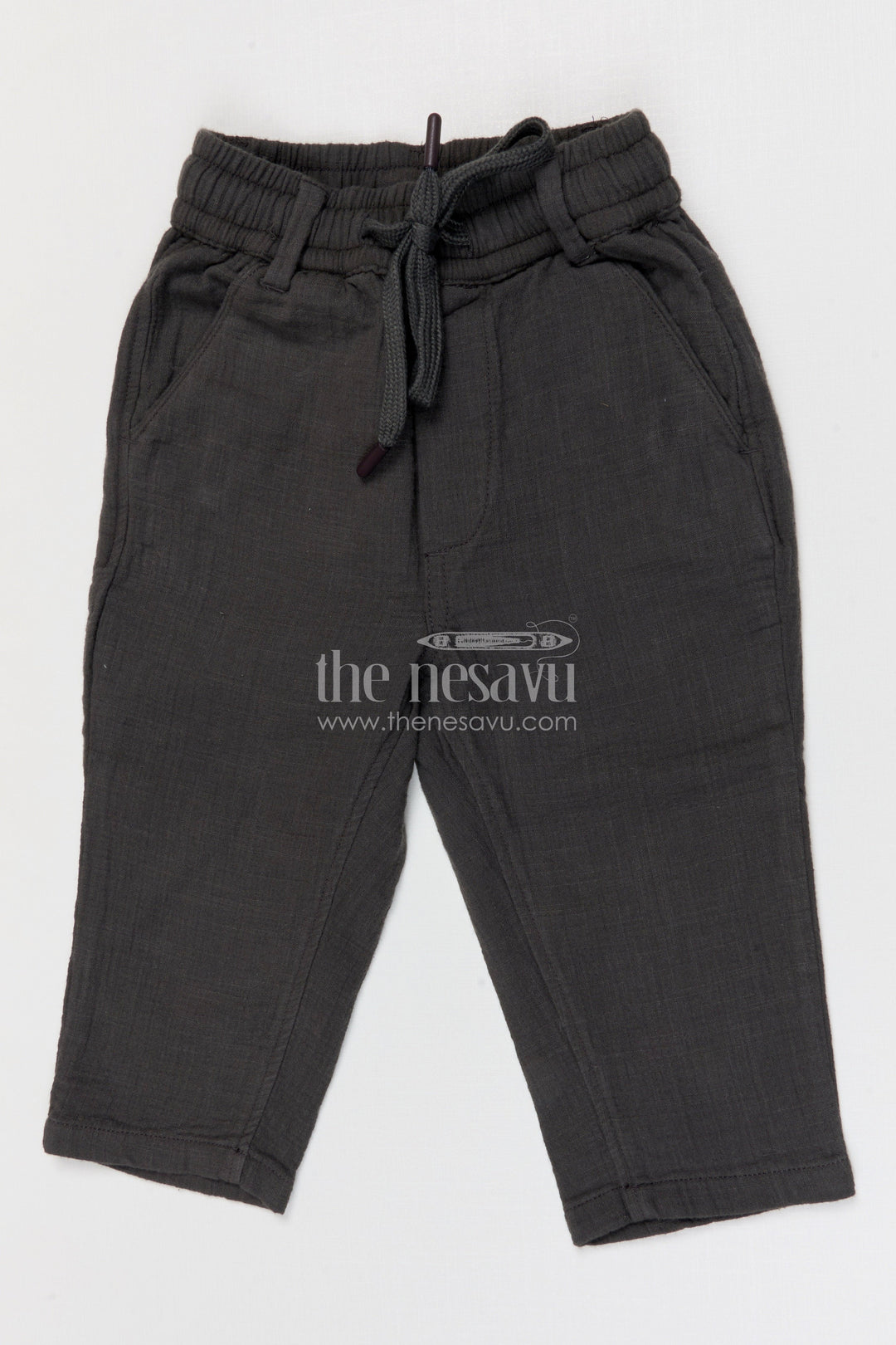 The Nesavu Boys Pant Boys Breathable Muslin Cotton Pants for Everyday Activities and Play Nesavu 16 (1Y) / Gray / Muslin Cotton BWP032E-16 Nesavu boys breathable muslin cotton pants for everyday wear comfortable kids drawstring pants