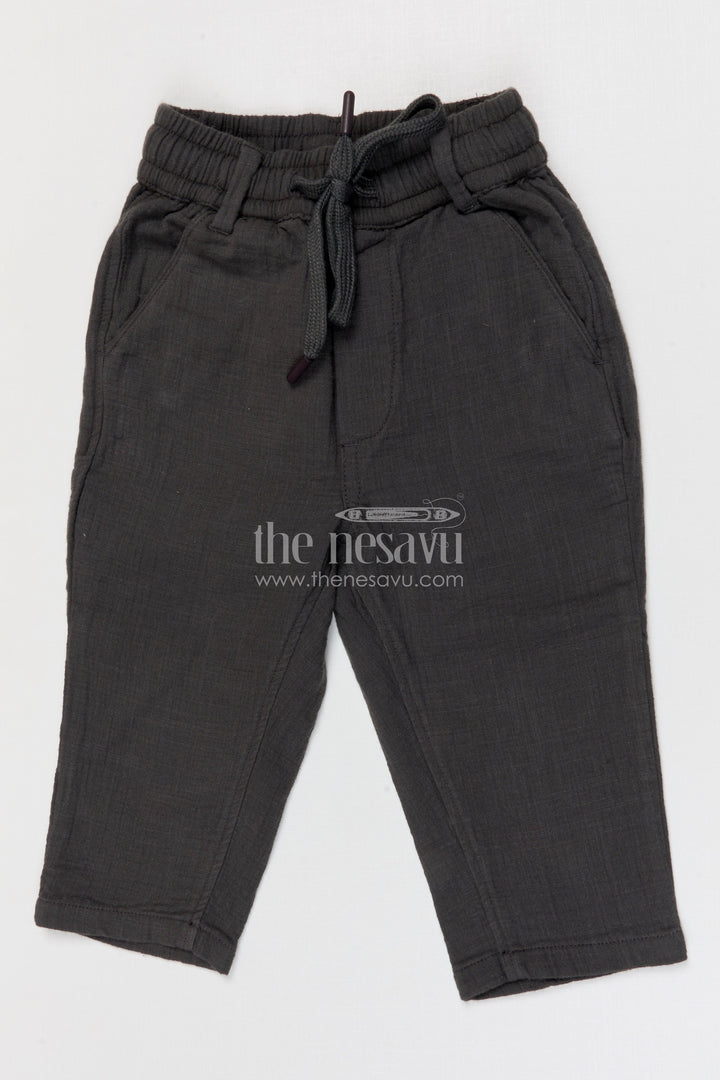 The Nesavu Boys Pant Boys Breathable Muslin Cotton Pants for Everyday Activities and Play Nesavu 16 (1Y) / Gray / Muslin Cotton BWP032E-16 Nesavu boys breathable muslin cotton pants for everyday wear comfortable kids drawstring pants