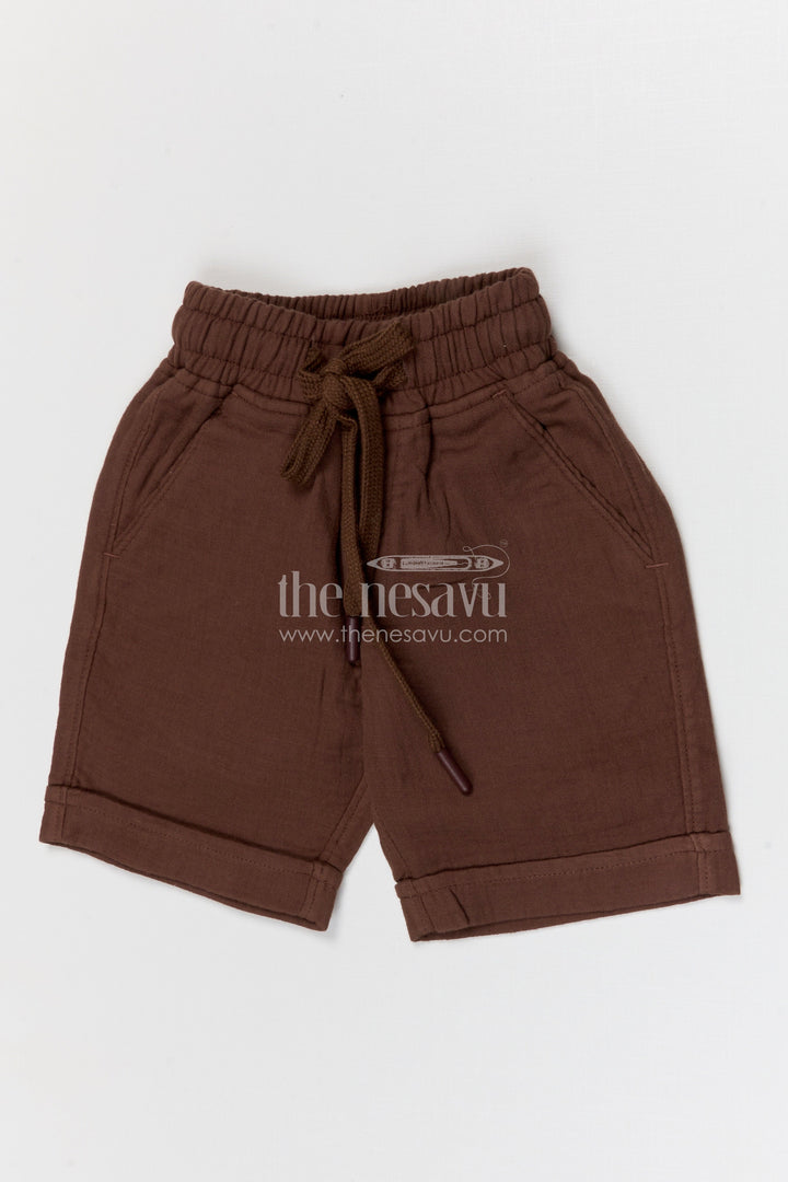The Nesavu Boys Shorts Boys Breathable Muslin Cotton Shorts for Summer Activities and Play Nesavu 14 (6M) / Brown / Muslin Cotton BWS093C-14 Nesavu boys breathable muslin cotton shorts for summer play comfortable kids drawstring shorts