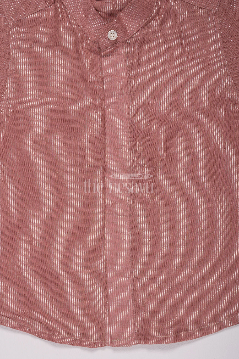 The Nesavu Boys Cotton Shirt Boys Brown Lurux Cotton Shirt with Golden Stripes for Xmas Festivities Nesavu Nesavu Boys Brown Lurux Cotton Xmas Shirt Golden Stripes Festive Celebrations