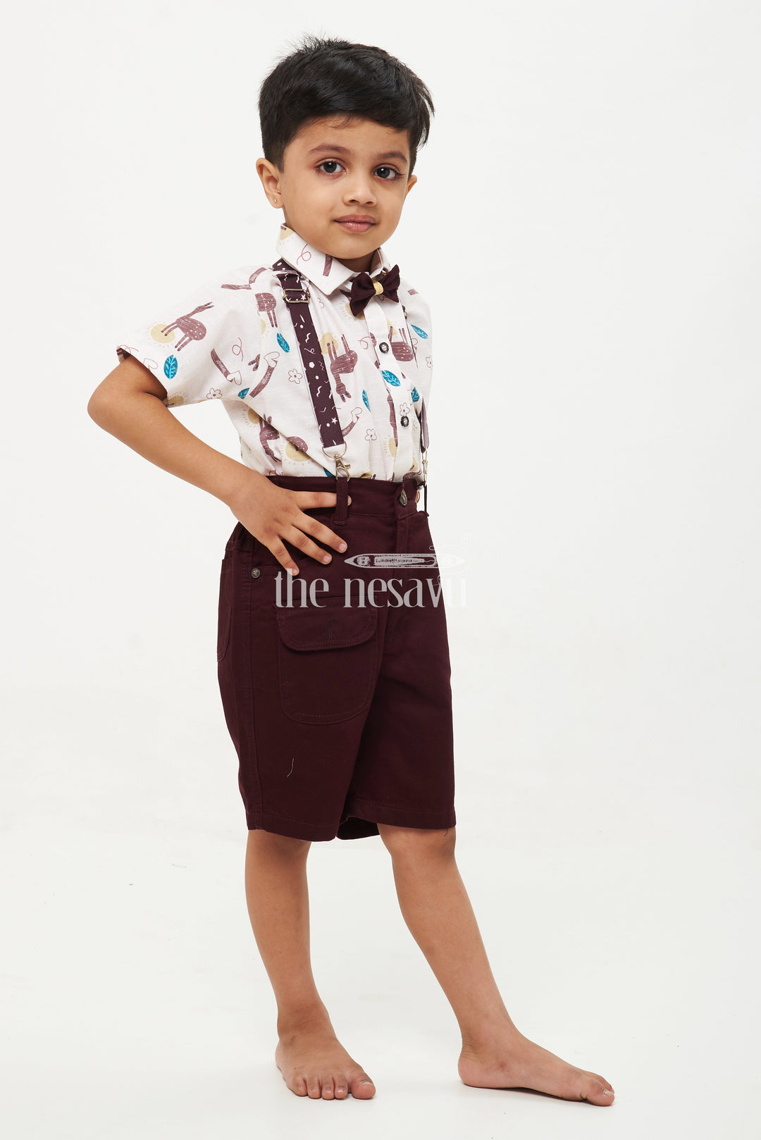 The Nesavu Boys Casual Set Boys' Brown & White Animal Print Suspender Set Nesavu Boys' Brown & White Animal Print Suspender Set - Fun Casual Outfit