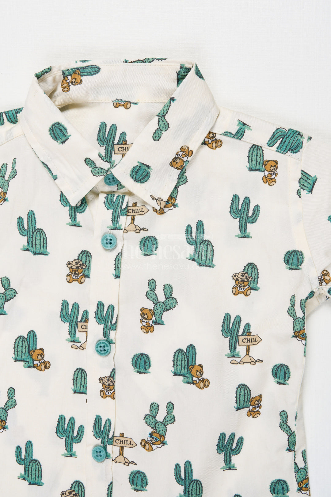 The Nesavu Boys Casual Set Boys Cactus Print Shirt with Beige Pants – Casual Cotton Set Nesavu Nesavu boys cotton casual set with cactus print shirt and beige pants