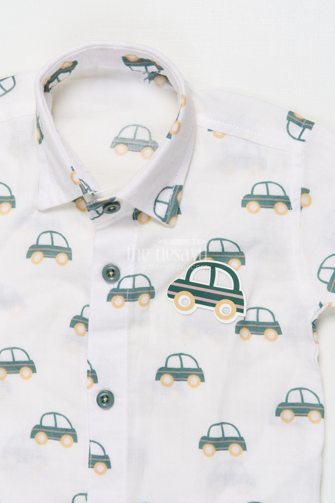 The Nesavu Boys Casual Set Boys Car Print Cotton Shirt and Pants Set for Everyday Play Nesavu Nesavu boys car print cotton casual set  fun jungle-themed shirt pants