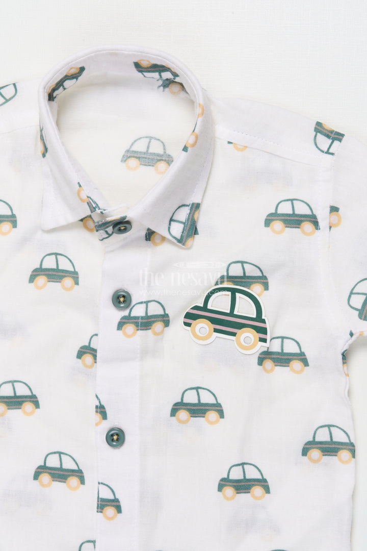 The Nesavu Boys Casual Set Boys Car Print Cotton Shirt and Pants Set for Everyday Play Nesavu Nesavu boys car print cotton casual set  fun jungle-themed shirt pants