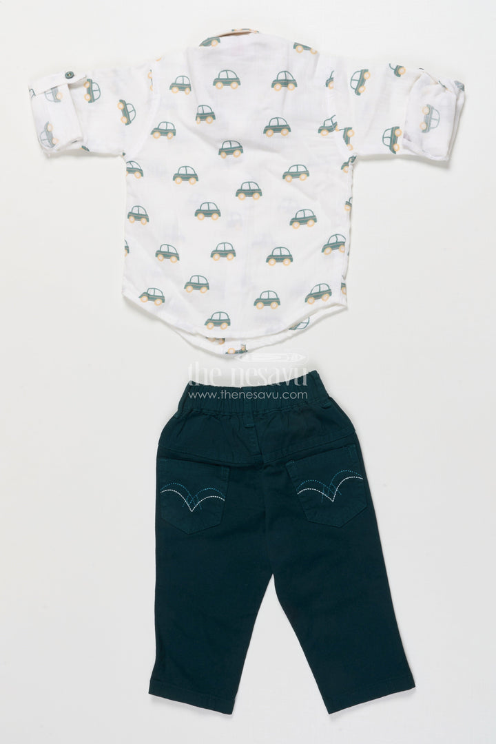 The Nesavu Boys Casual Set Boys Car Print Cotton Shirt and Pants Set for Everyday Play Nesavu Nesavu boys car print cotton casual set  fun jungle-themed shirt pants