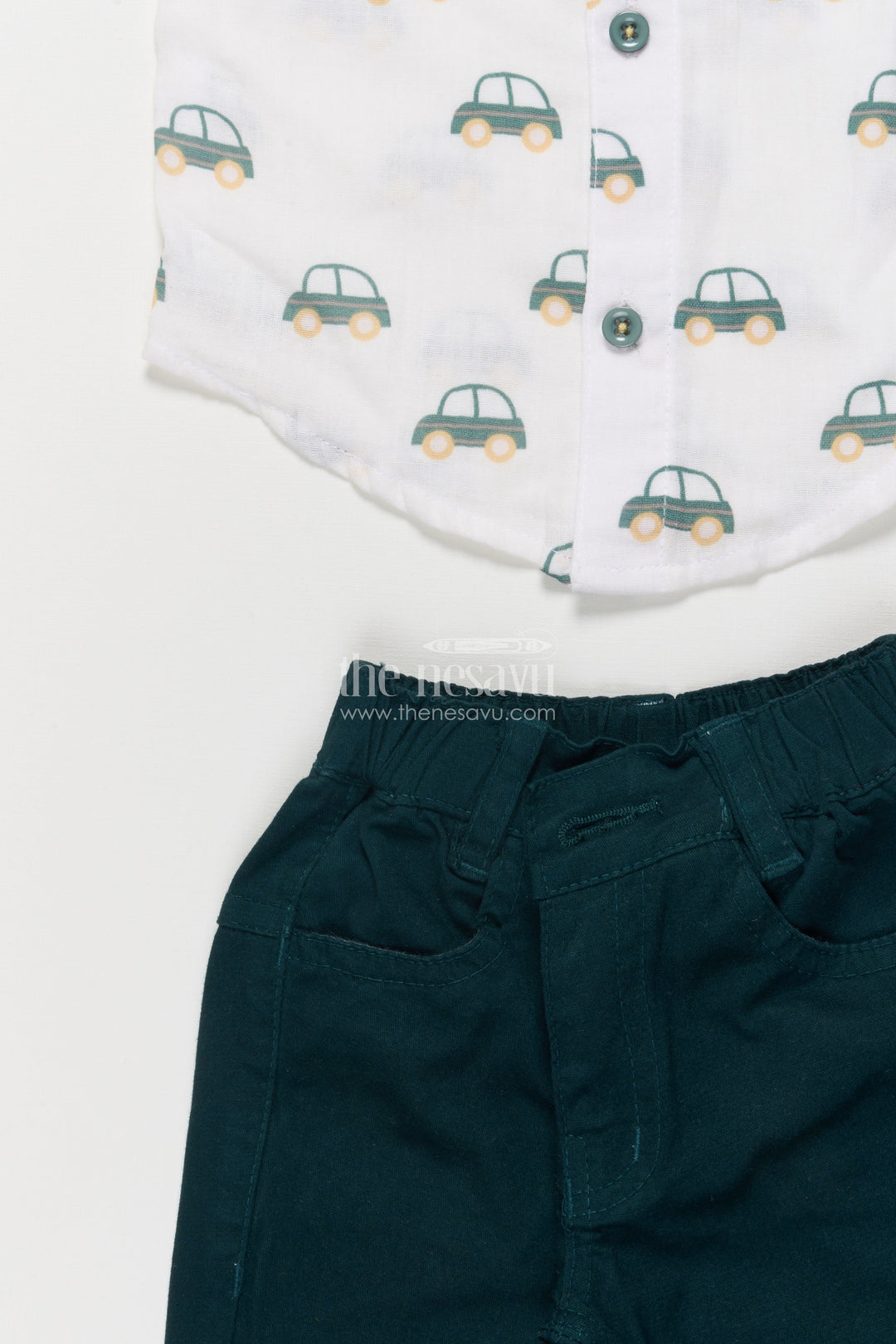 The Nesavu Boys Casual Set Boys Car Print Cotton Shirt and Pants Set for Everyday Play Nesavu Nesavu boys car print cotton casual set  fun jungle-themed shirt pants