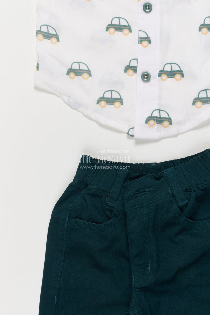 The Nesavu Boys Casual Set Boys Car Print Cotton Shirt and Pants Set for Everyday Play Nesavu Nesavu boys car print cotton casual set  fun jungle-themed shirt pants