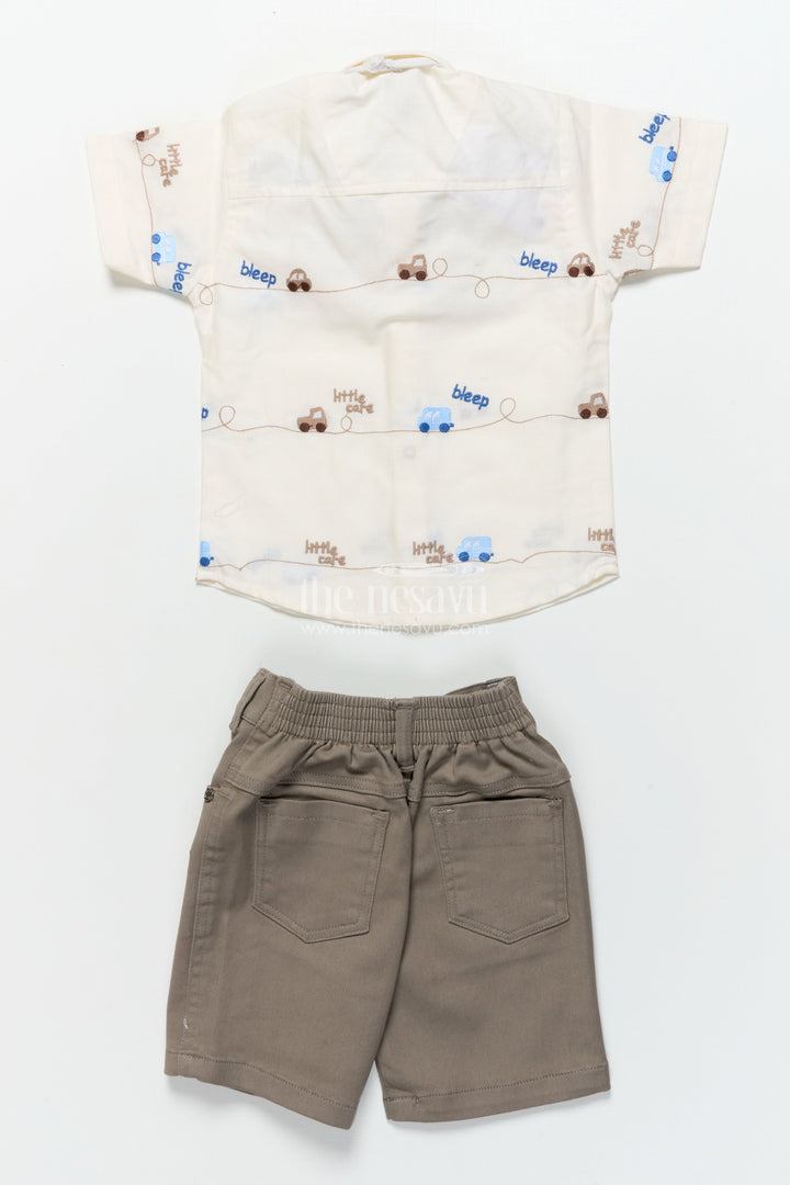 The Nesavu Boys Casual Set Boys Car-Themed Shirt and Shorts Set for Birthdays and Outings Nesavu Nesavu boys car embroidered shirt shorts set bow tie birthdays family outings