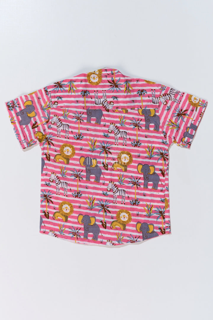 The Nesavu Boys Cotton Shirt Boys Casual Animal Print Dress Shirt in Cotton Block Print with Safari Motif Nesavu Nesavu Boys Casual Animal Print Dress Shirt Cotton Block Print Safari Theme
