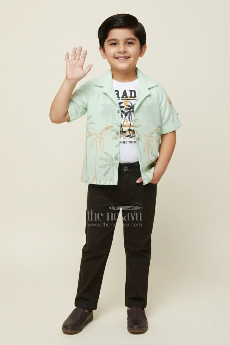 The Nesavu Boys Casual Set Boys Casual Blazer Set for Outings and Everyday Dressing Nesavu 16 (1Y) / Green BCS454B-16 Nesavu boys cotton casual blazer set embroidered palm shirt inner tee combo