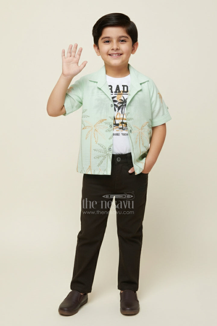 The Nesavu Boys Casual Set Boys Casual Blazer Set for Outings and Everyday Dressing Nesavu 16 (1Y) / Green BCS454B-16 Nesavu boys cotton casual blazer set embroidered palm shirt inner tee combo