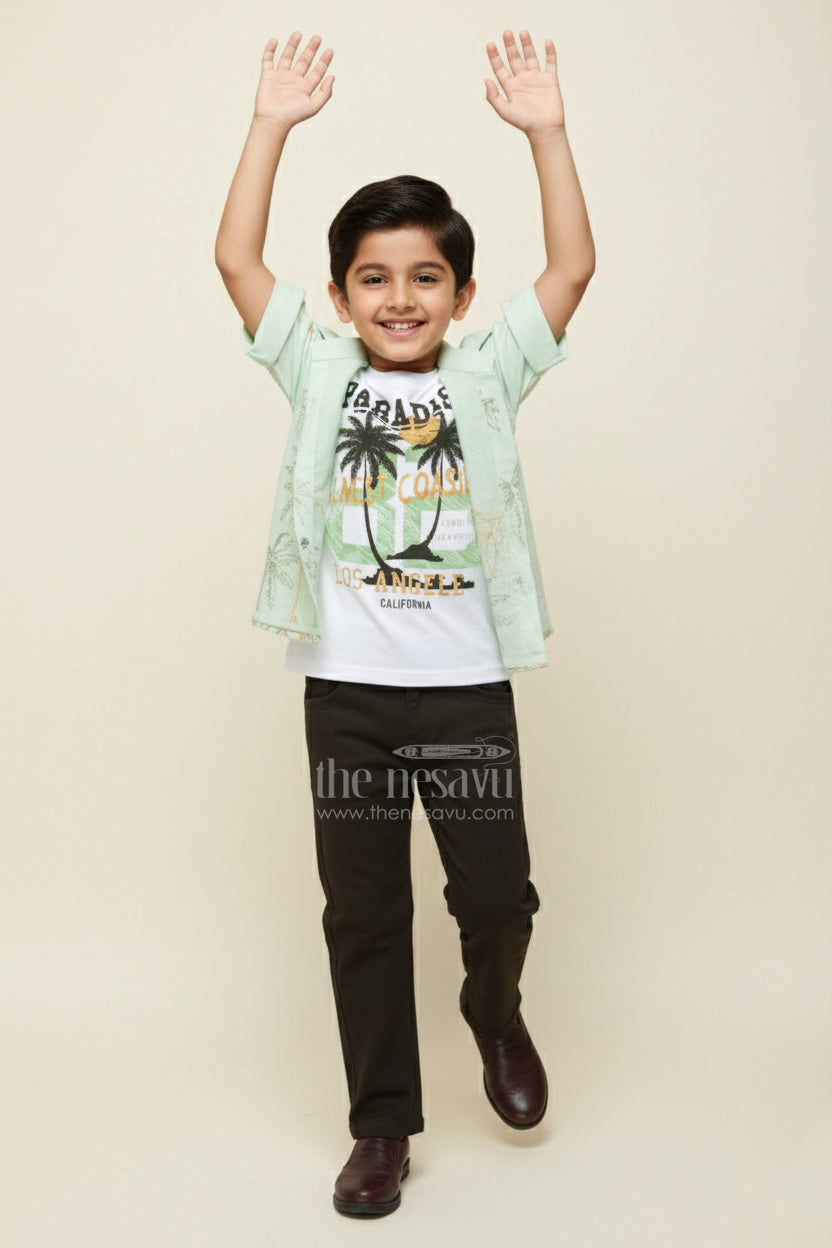 The Nesavu Boys Casual Set Boys Casual Blazer Set for Outings and Everyday Dressing Nesavu Nesavu boys cotton casual blazer set embroidered palm shirt inner tee combo