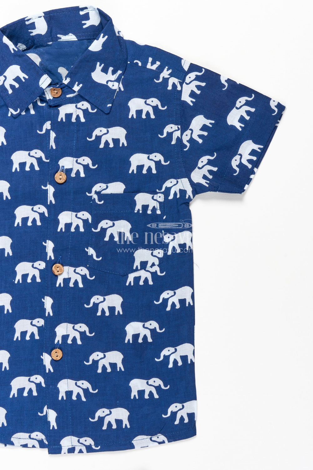 The Nesavu Boys Casual Set Boys Casual Blue Outfit in Cotton with White Elephant Digital Print and Matching Shorts Nesavu Nesavu Boys Casual Blue Outfit Cotton White Elephant Print Shirt Shorts