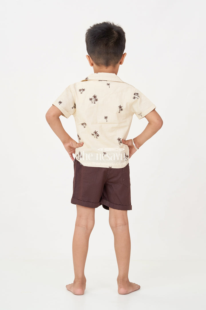 The Nesavu Boys Casual Set Boys Casual Clothes Set with Palm Tree Shirt Sleeveless Tee and Dark Shorts for a Cool Summer Look Nesavu Boys casual clothes Set Palm Tree Shirt Sleeveless Tee Summer Comfort | The Nesavu