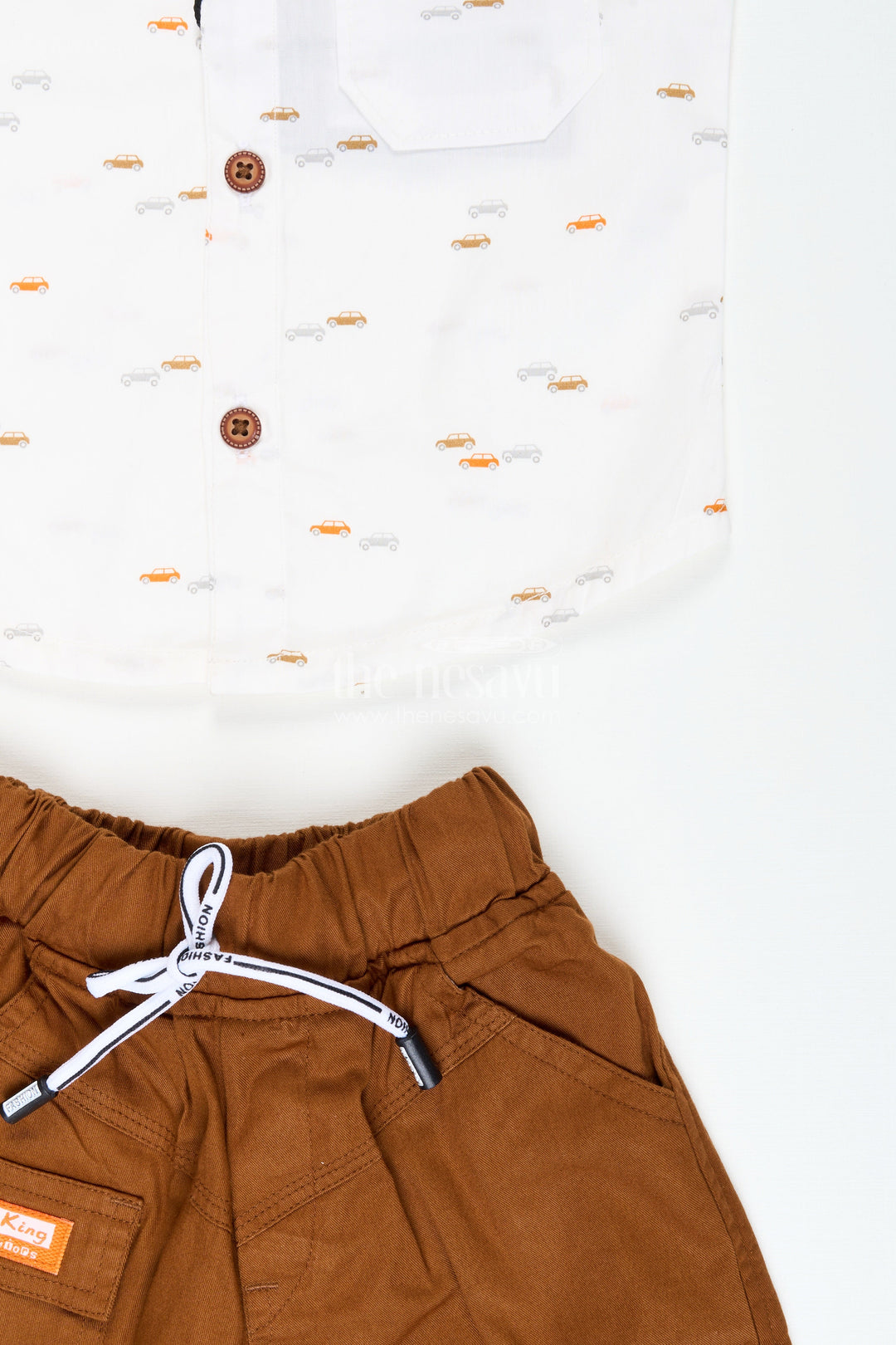 The Nesavu Boys Casual Set Boys Casual Cotton Outfit Set for Outings, School, and Everyday Wear Nesavu Nesavu boys casual cotton set printed shirt drawstring shorts everyday comfort