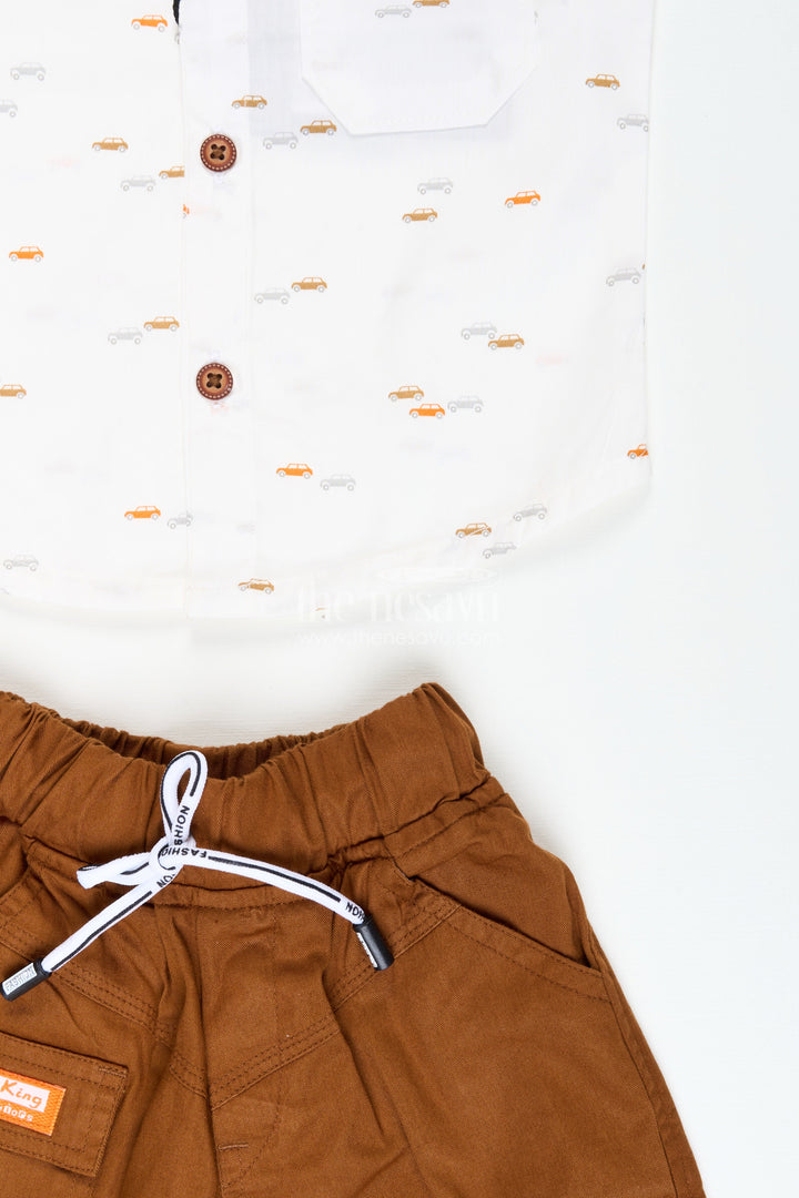 The Nesavu Boys Casual Set Boys Casual Cotton Outfit Set for Outings, School, and Everyday Wear Nesavu Nesavu boys casual cotton set printed shirt drawstring shorts everyday comfort