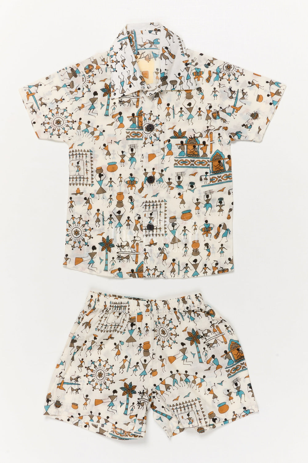 The Nesavu Boys Casual Set Boys Casual Cotton Set with Folk Art Print for Daily Fun Nesavu 16 (1Y) / Multicolor BCS548A-16 Nesavu boys cotton casual wear set with Indian folk art print – breathable and unique daily outfit