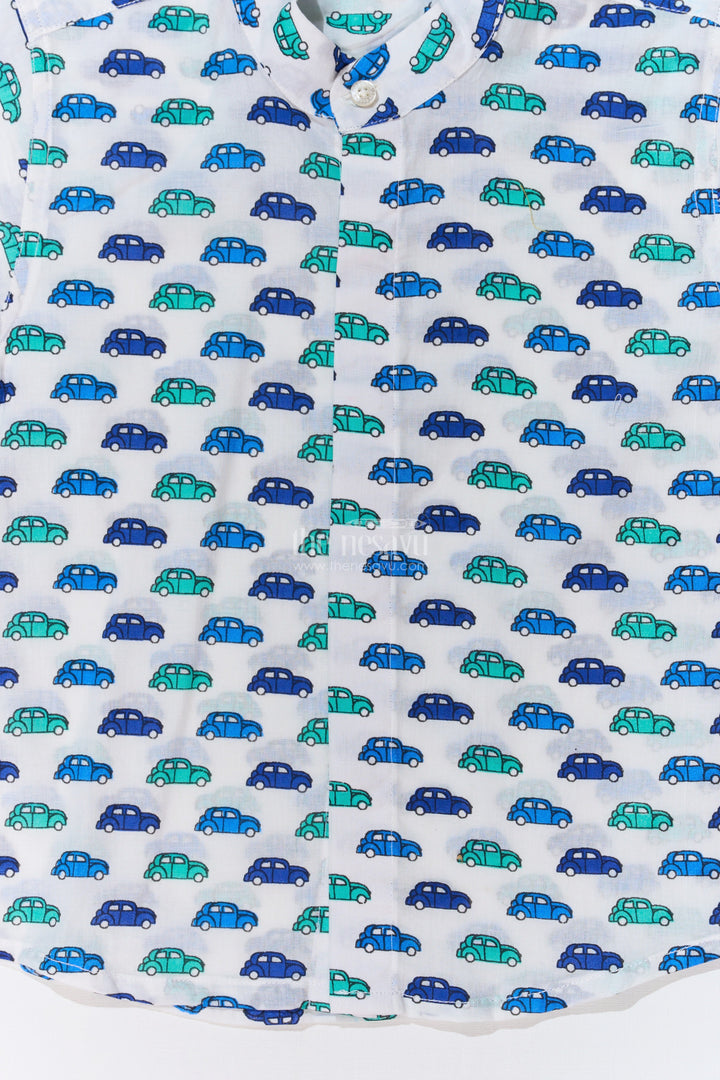 The Nesavu Boys Cotton Shirt Boys Casual Cotton Shirts in Soft Cotton Block Print with Fun Car Motif Nesavu Boys Casual Cotton Shirt Soft Cotton Block Print Car Motif | The Nesavu
