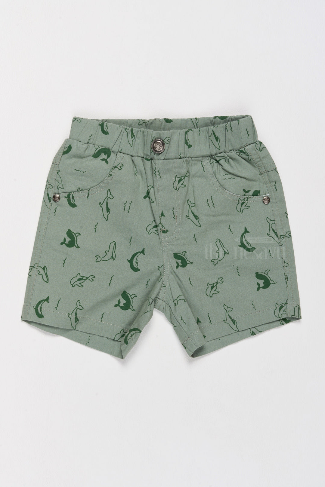The Nesavu Boys Shorts Boys Casual Cotton Shorts with Fun Dolphin Print and Flexible Waist Nesavu 14 (6M) / Green BWS012D-14 Boys Cotton Casual Shorts Dolphin Print Adjustable Fit | The Nesavu