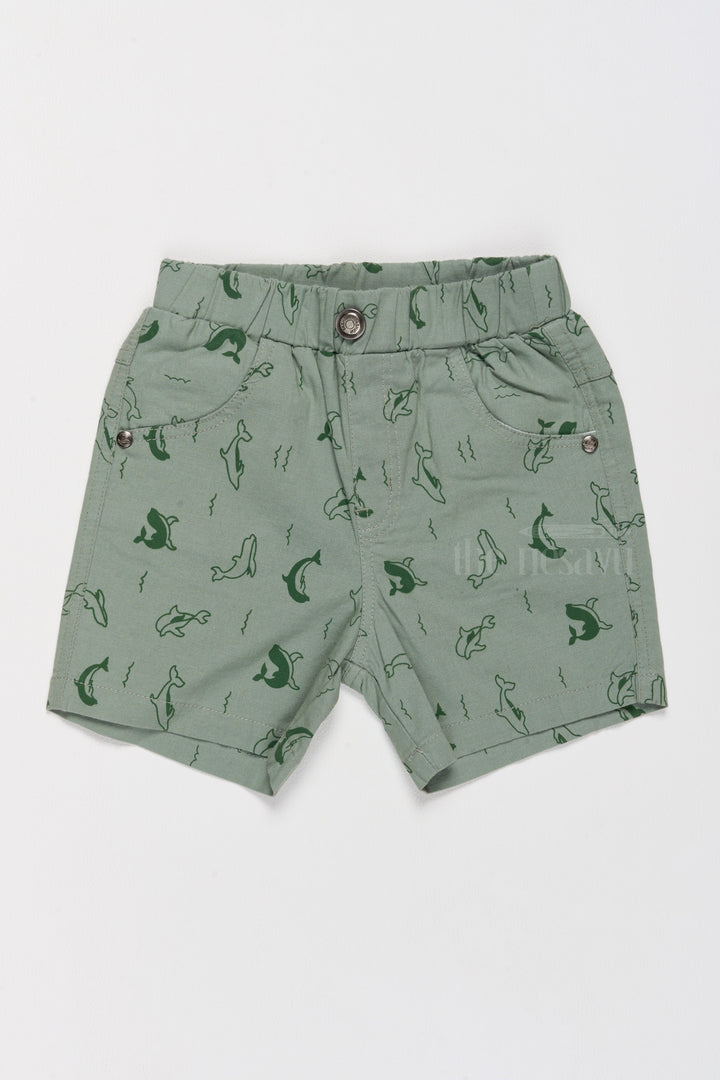 The Nesavu Boys Shorts Boys Casual Cotton Shorts with Fun Dolphin Print and Flexible Waist Nesavu 14 (6M) / Green BWS012D-14 Boys Cotton Casual Shorts Dolphin Print Adjustable Fit | The Nesavu