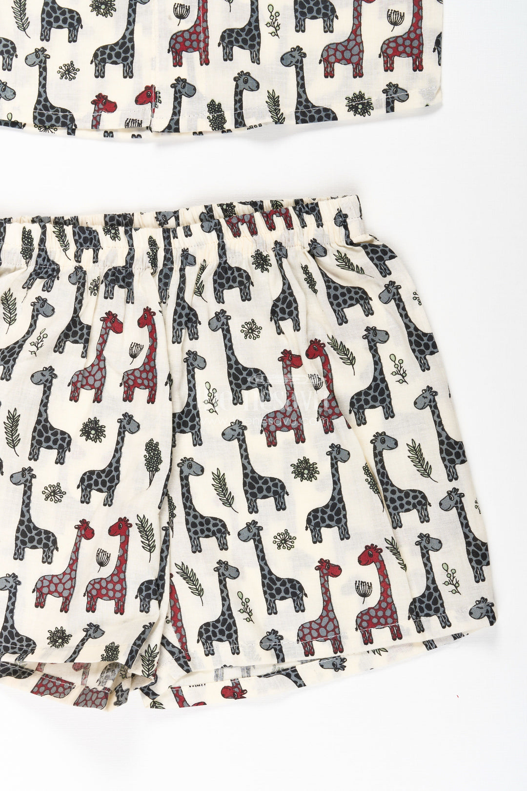 The Nesavu Boys Casual Set Boys Casual Cotton Trousers with Giraffe Print and Matching Shirt Set for Everyday Style Nesavu Nesavu Boys Casual Cotton Trousers Set Giraffe Print Shirt Matching Shorts Soft Cotton