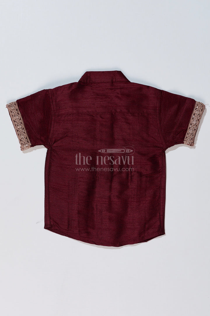 The Nesavu Boys Silk Shirt Boys Casual Half Shirt with Silk Blend Fabric and Elegant Embroidery for a Stylish Traditional Look Nesavu Boys Casual Half Shirt Silk Blend Fabric Elegant Embroidery Traditional Wear | The Nesavu