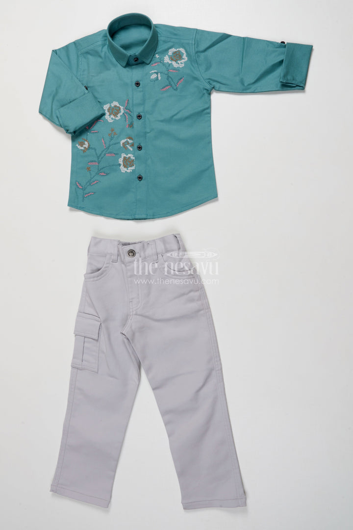 The Nesavu Boys Casual Set Boys Casual Kurta Set for Family Outings and Festive Gatherings Nesavu 20 (3Y) / Green BCS496A-20 Nesavu boys casual kurta set thread embroidery festive family occasions