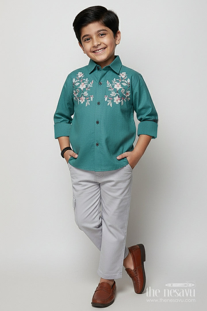 The Nesavu Boys Casual Set Boys Casual Kurta Set for Family Outings and Festive Gatherings Nesavu 20 (3Y) / Green BCS496A-20 Nesavu boys casual kurta set thread embroidery festive family occasions