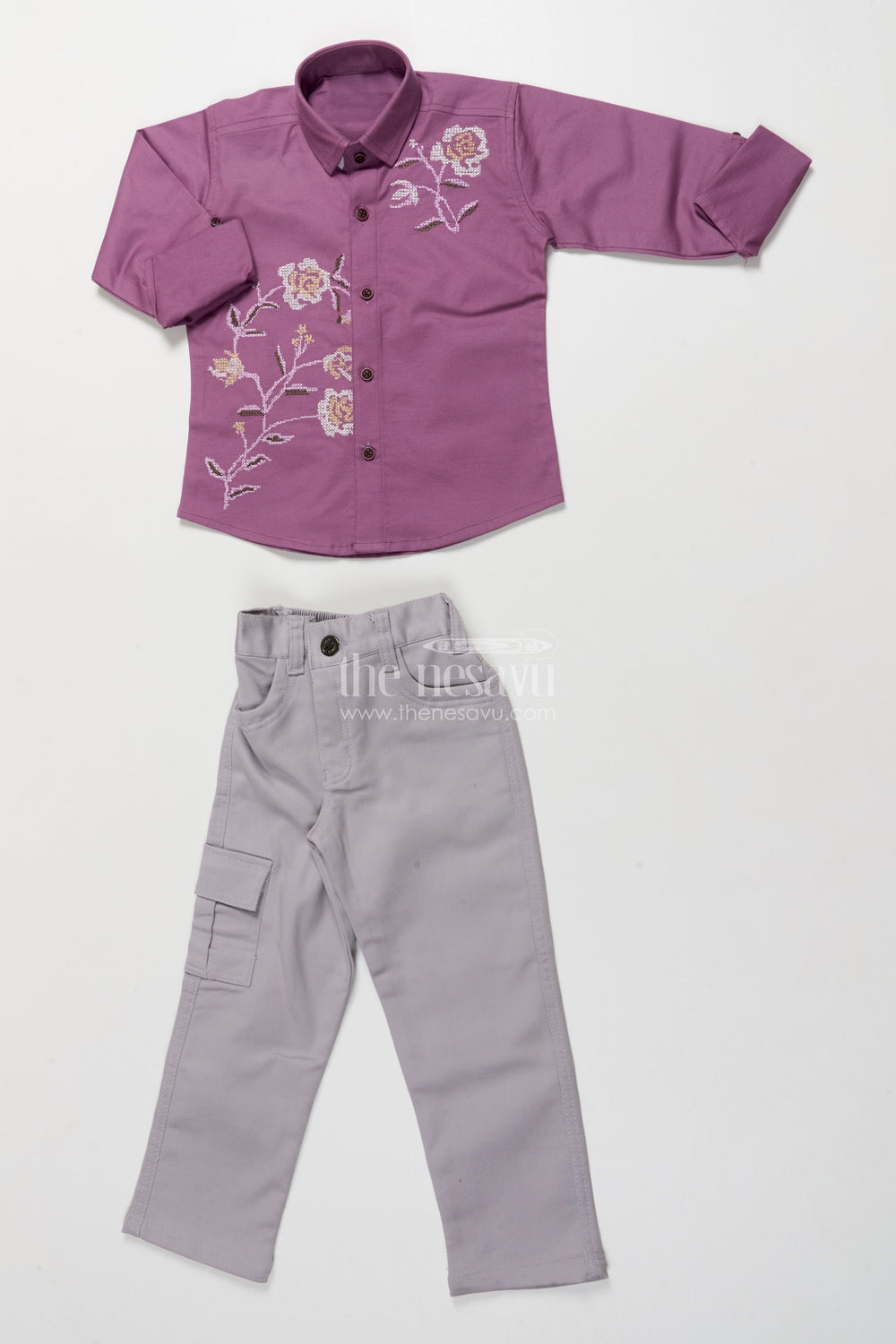 The Nesavu Boys Casual Set Boys Casual Kurta Set for Traditional Events and Outings Nesavu 20 (3Y) / Purple BCS496B-20 Nesavu boys casual ethnic kurta set thread embroidery school festive use