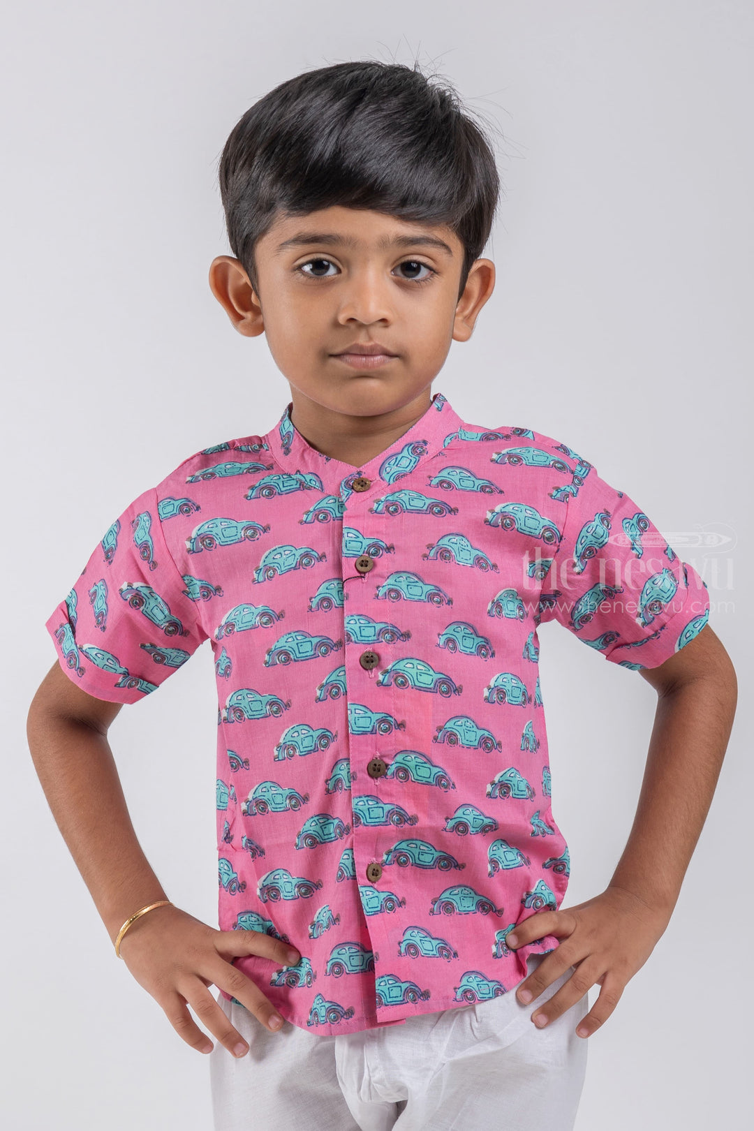 The Nesavu Boys Cotton Shirt Boys' Casual Mul Mul Shirt | Pure Cotton | Nesavu | Stylish & Comfortable Indie Wear psr silks Nesavu 14 (6M) / Pink / Cotton BS036B