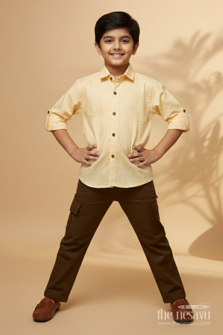 The Nesavu Boys Casual Set Boys Casual Outfit for Festive Functions and School Ethnic Day Nesavu 20 (3Y) / Yellow BCS497B-20 Nesavu boys embroidered casual set cotton school ethnic day festive occasions