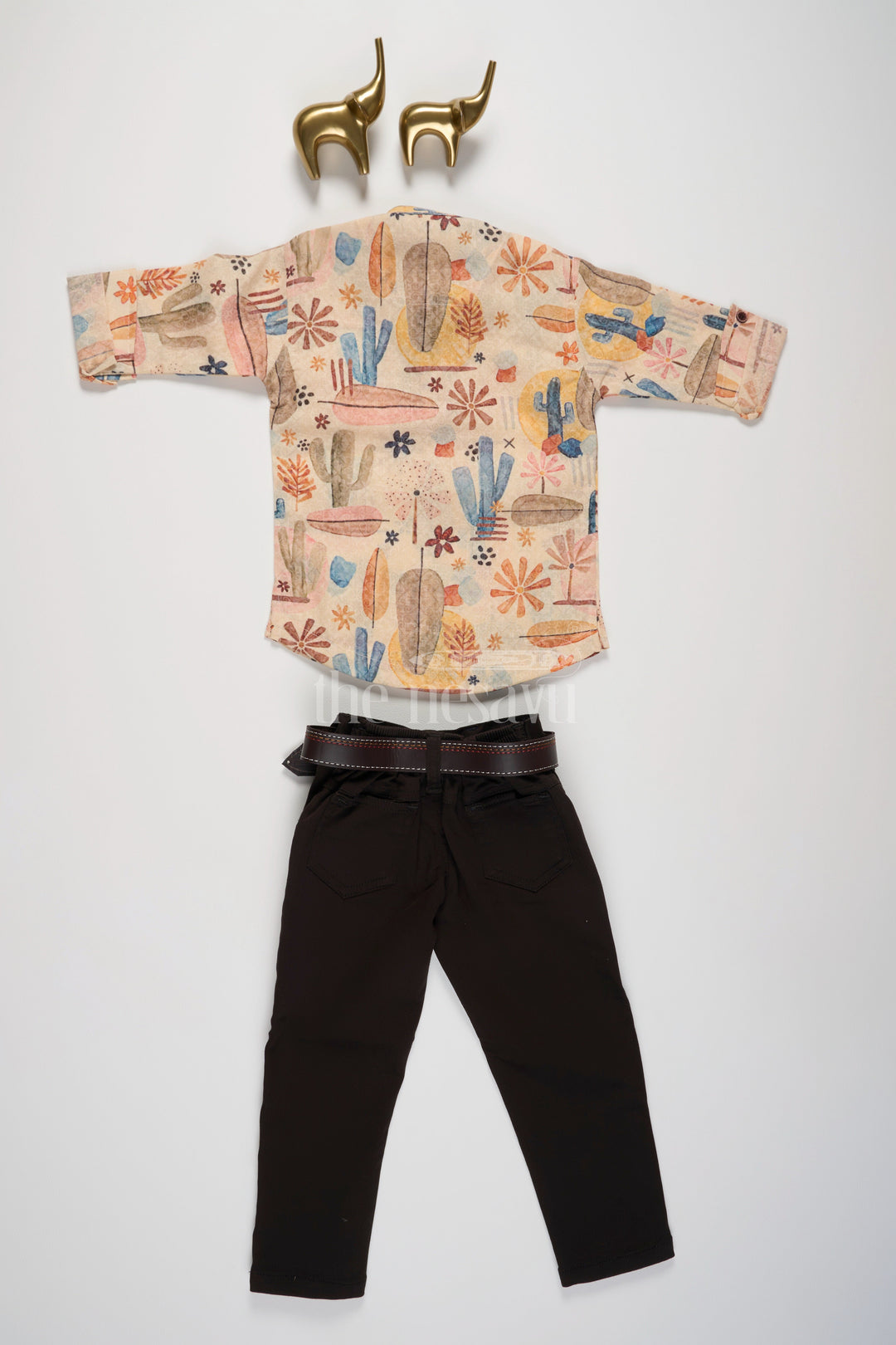 The Nesavu Boys Casual Set Boys Casual Outfit with Cactus Print Shirt and Black Pants for Playdates and Outings Nesavu Nesavu Boys Casual Outfit Cactus Print Shirt Black Pants Perfect Playdates Casual Outings