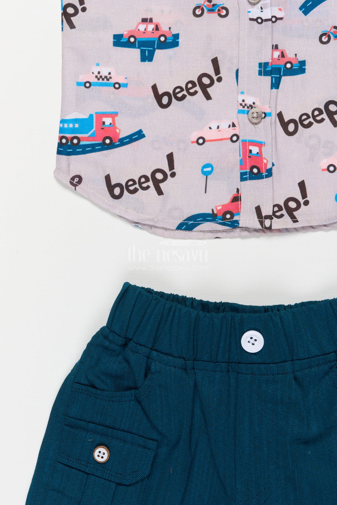 The Nesavu Boys Casual Set Boys Casual Outfit with Car Print for Playful Dressing and Holidays Nesavu Nesavu boys car print cotton set shorts holidays weekend play casual wear