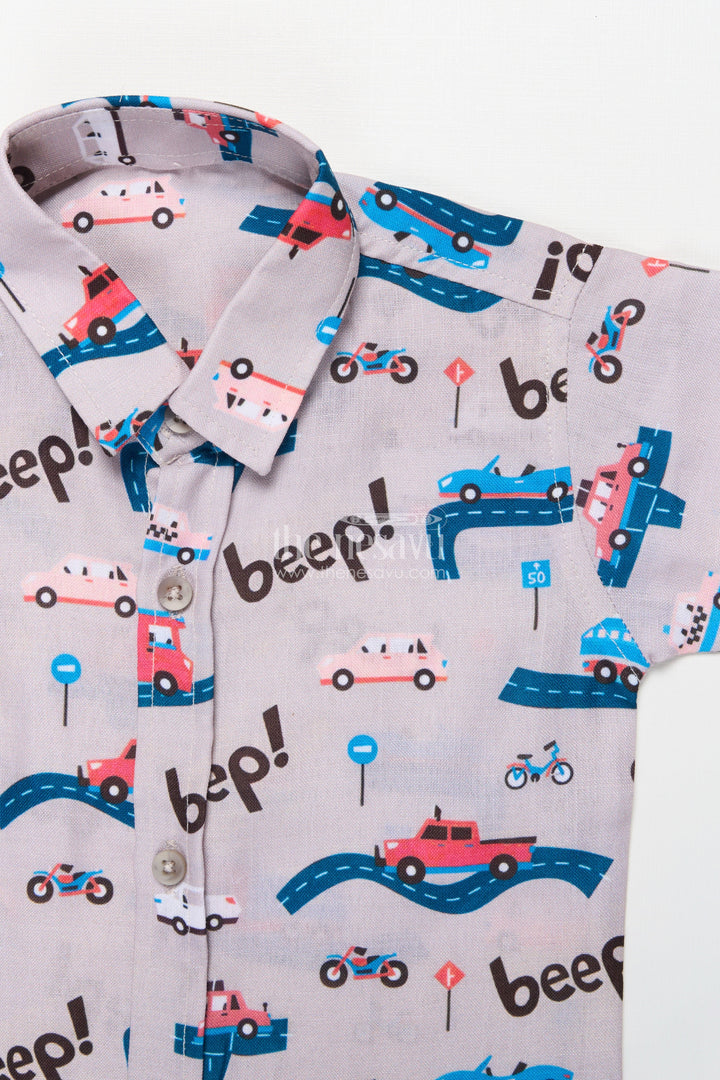 The Nesavu Boys Casual Set Boys Casual Outfit with Car Print for Playful Dressing and Holidays Nesavu Nesavu boys car print cotton set shorts holidays weekend play casual wear