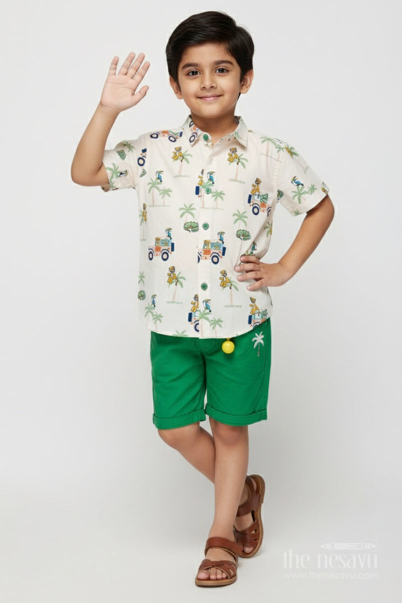 The Nesavu Boys Casual Set Boys Casual Set for Playtime and Family Outings Nesavu 16 (1Y) / Green BCS332A-16 Nesavu boys casual set cotton digital print playtime family outings