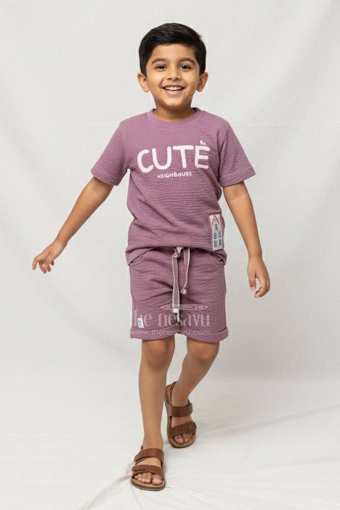 The Nesavu Boys Casual Set Boys Casual Set with Crossbody Bag for Playdates and Travel Days Nesavu 16 (1Y) / Pink BCS450A-16 Nesavu boys casual set shorts sling bag playdates summer travel days