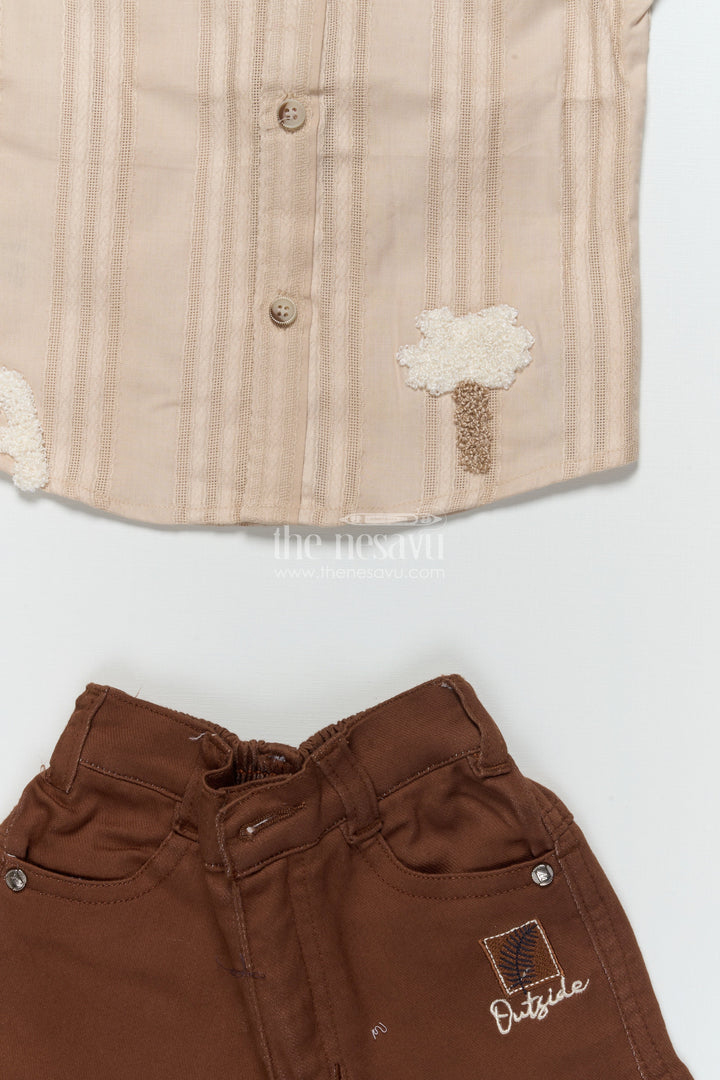 The Nesavu Boys Casual Set Boys Casual Set with Textured Embroidery for Family Gatherings and Day Outs Nesavu Nesavu boys alphabet tree embroidered shirt set bow tie casual festive dressing