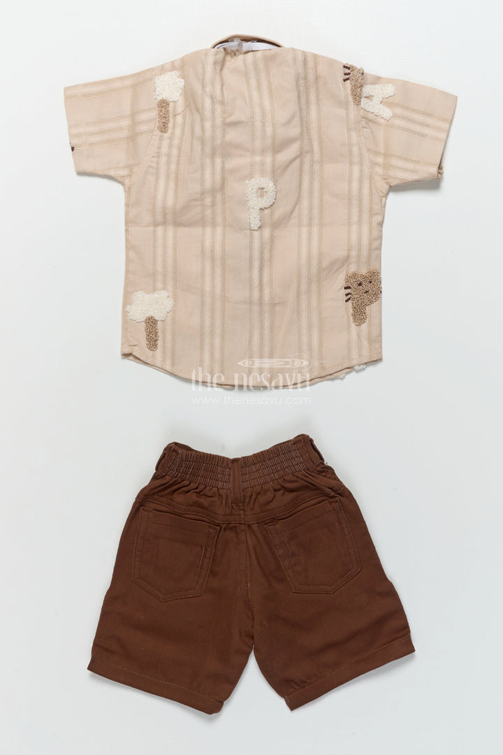 The Nesavu Boys Casual Set Boys Casual Set with Textured Embroidery for Family Gatherings and Day Outs Nesavu Nesavu boys alphabet tree embroidered shirt set bow tie casual festive dressing