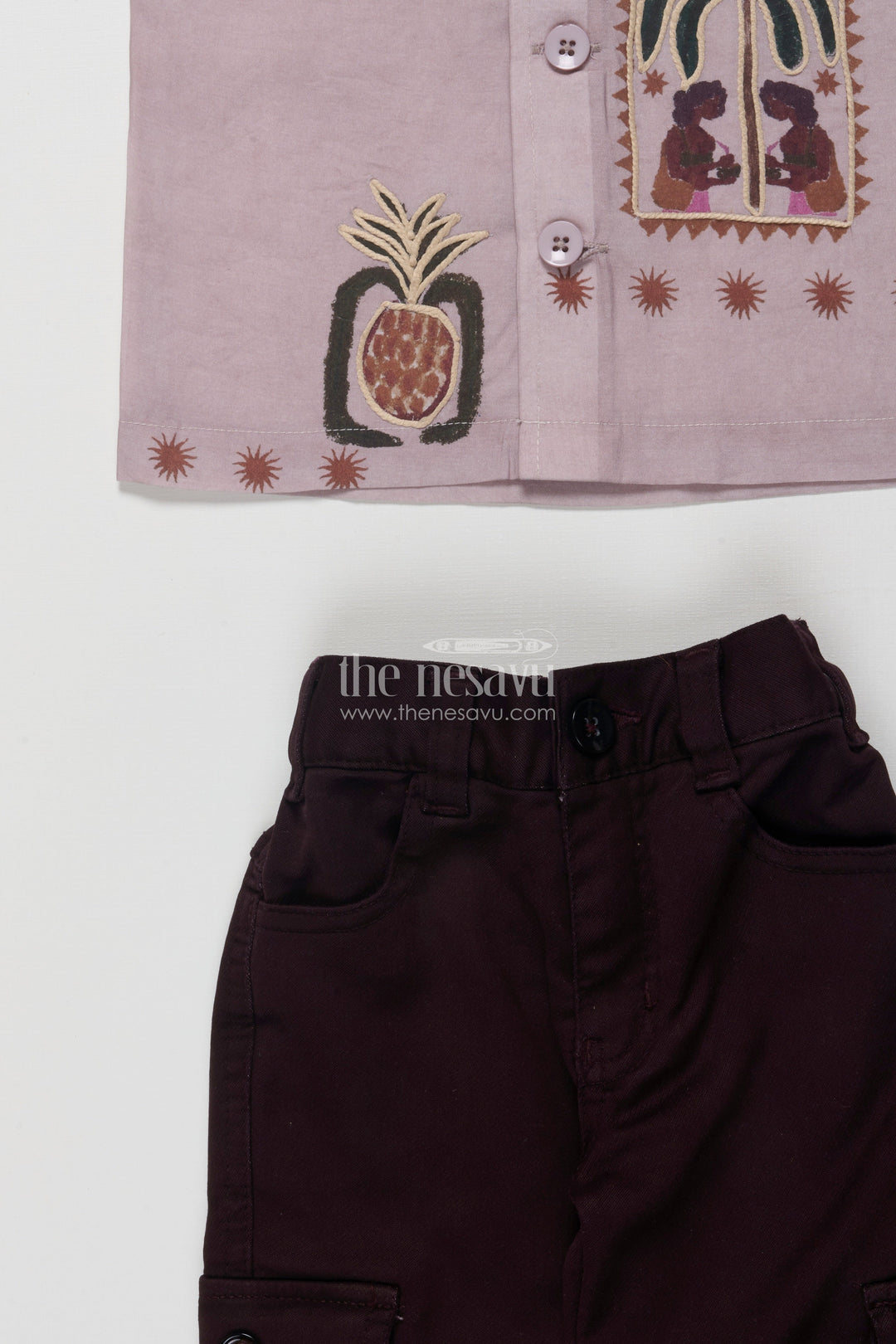 The Nesavu Boys Casual Set Boys Casual Shirt and Pant Set for Everyday Wear and Outings Nesavu Nesavu boys casual cotton blend shirt pant set embroidery daily wear outings