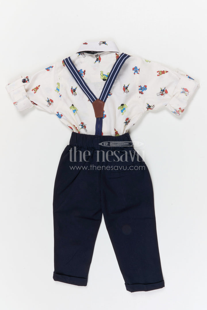 The Nesavu Boys Casual Set Boys Casual Shirt and Pant Set for Outings and Playdates Nesavu Nesavu boys cotton cartoon print shirt and pant set for outings playdates and casual everyday wear