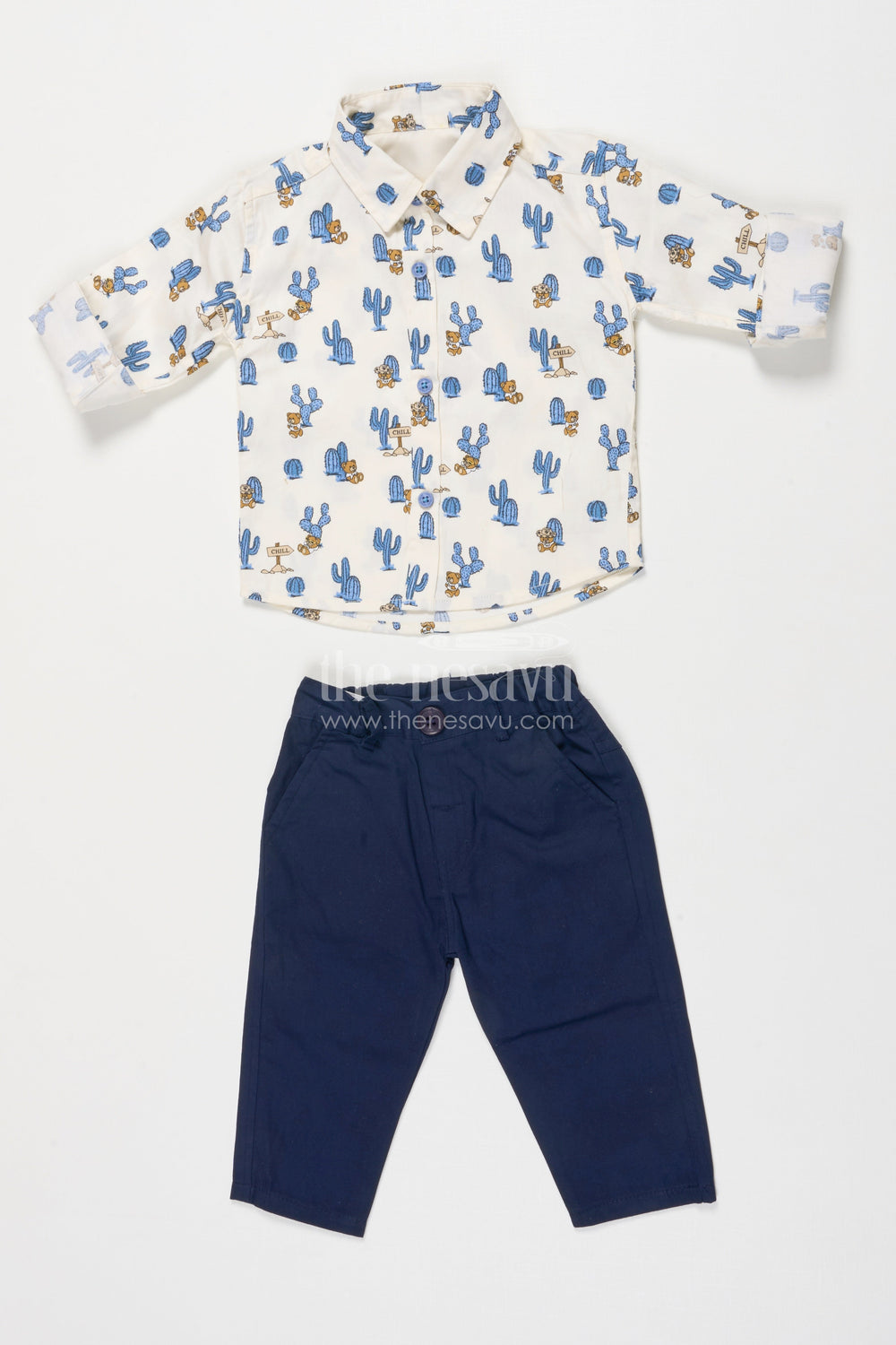 The Nesavu Boys Casual Set Boys Casual Shirt and Pant Set for Smart Everyday Dressing Nesavu 12 (3M) / Blue BCS543A-12 Nesavu boys printed shirt and cotton pant casual set for playful everyday style