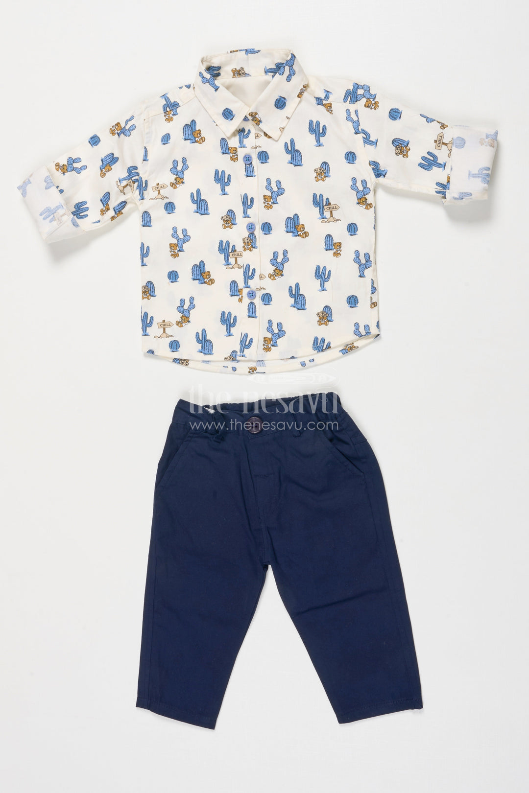 The Nesavu Boys Casual Set Boys Casual Shirt and Pant Set for Smart Everyday Dressing Nesavu 12 (3M) / Blue BCS543A-12 Nesavu boys printed shirt and cotton pant casual set for playful everyday style