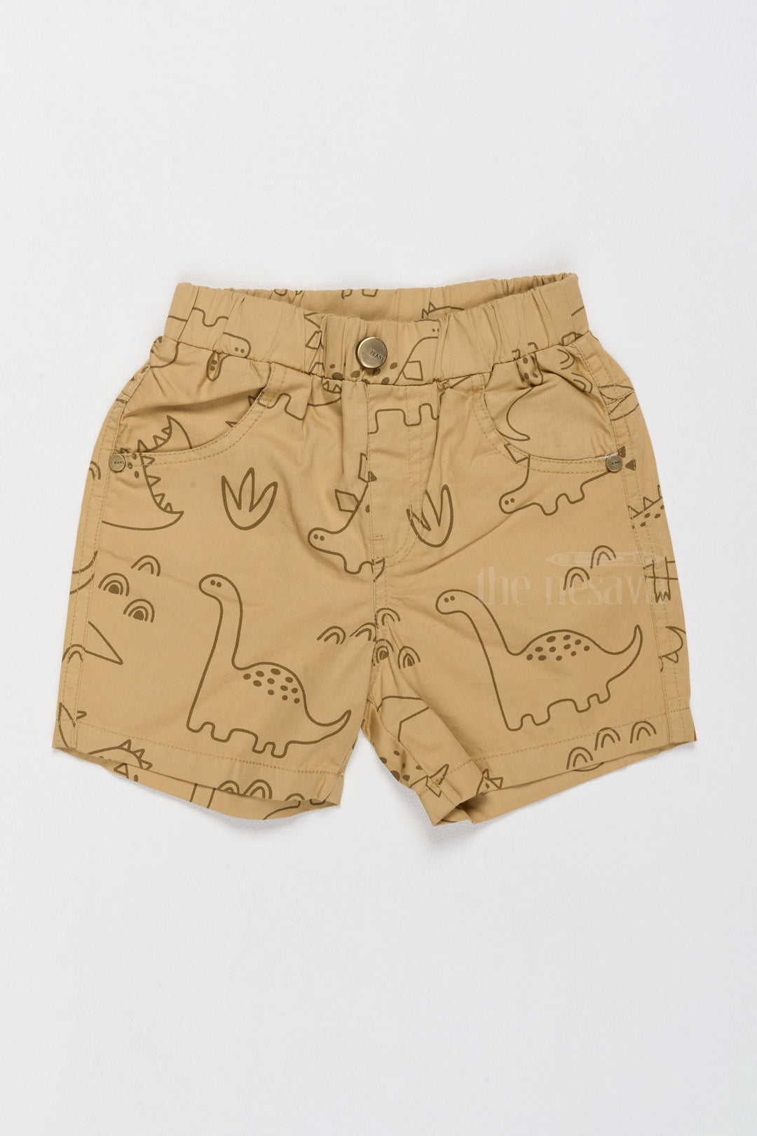 The Nesavu Boys Shorts Boys Casual Shorts with Fun Dino Print for Everyday Adventures Nesavu 14 (6M) / Beige BWS012B-14 Boys Casual Shorts Dino Print Beige Comfortable Summer Outfit | The Nesavu