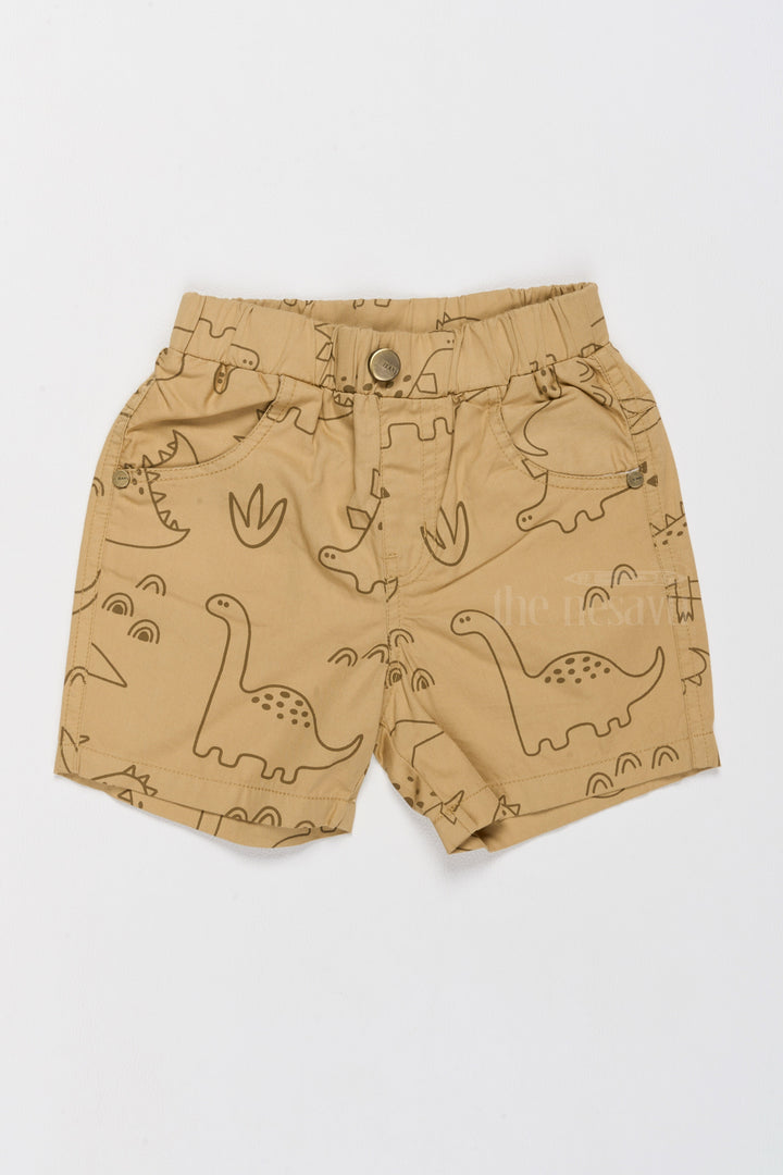 The Nesavu Boys Shorts Boys Casual Shorts with Fun Dino Print for Everyday Adventures Nesavu 14 (6M) / Beige BWS012B-14 Boys Casual Shorts Dino Print Beige Comfortable Summer Outfit | The Nesavu