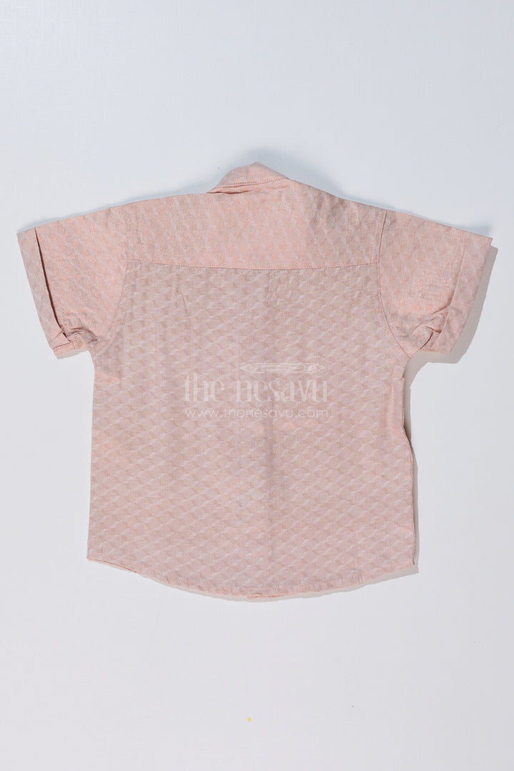 The Nesavu Boys Silk Shirt Boys Casual Silk Blend Shirt in Beige with Minimal Embroidery and Mandarin Collar Nesavu Boys Beige Silk Blend Shirt Embroidered Flamingo Mandarin Collar | The Nesavu