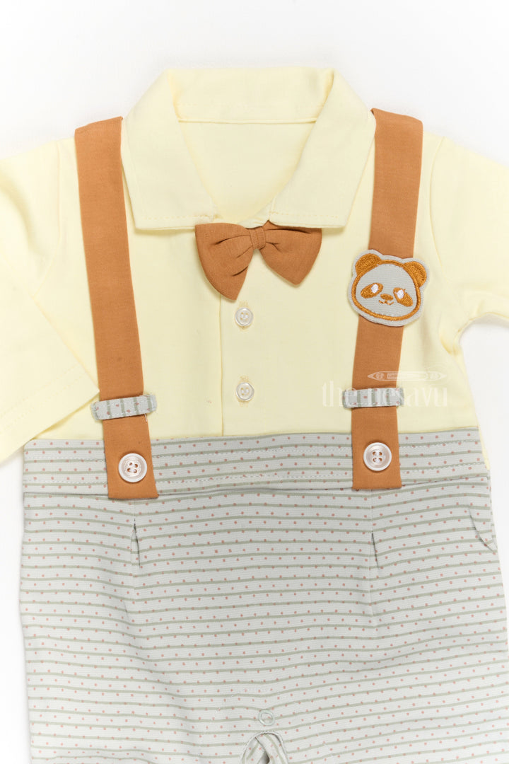 The Nesavu Boys Casual Set Boys Casual Wear Clothes Set with Yellow Shirt, Printed Dungarees, and Bow Tie Nesavu Boys Casual Wear Clothes Set Yellow Shirt Printed Dungarees Bow Tie | The Nesavu