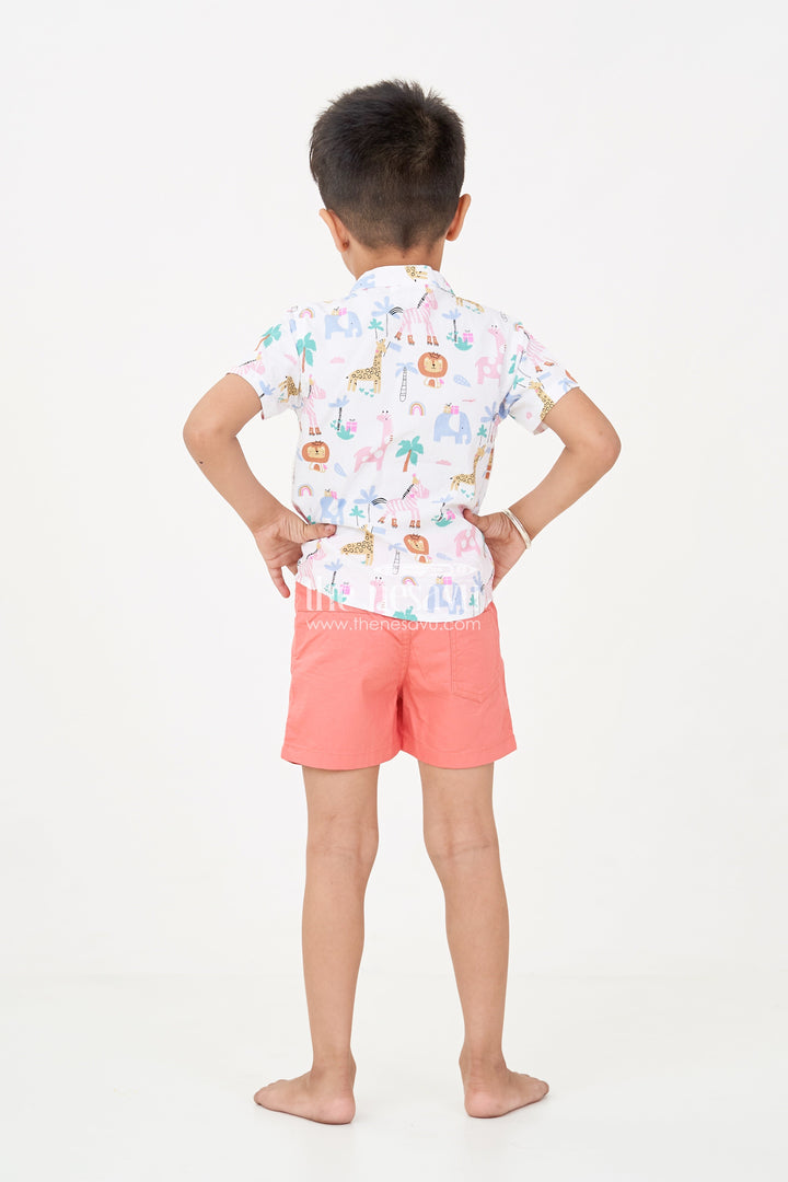 The Nesavu Boys Casual Set Boys Casual Winter Outfits with Safari-Themed Digital Print Shirt and Rust Shorts for Year-Round Style Nesavu Boys casual winter outfits Set Safari Animal Print Shirt Rust Shorts Cool Casual Wear | The Nesavu
