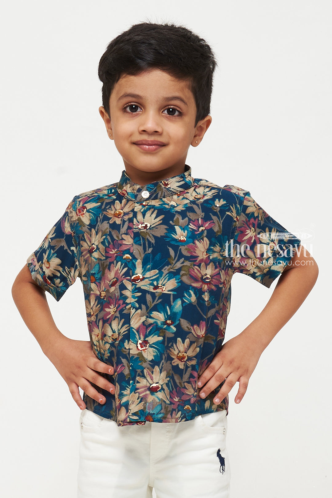 The Nesavu Boys Cotton Shirt Boys Chanderi Floral Shirt - Premium Quality and Fashionable Design Nesavu Premium Boys Chanderi Floral Shirt | Fashionable and Comfortable | The Nesavu