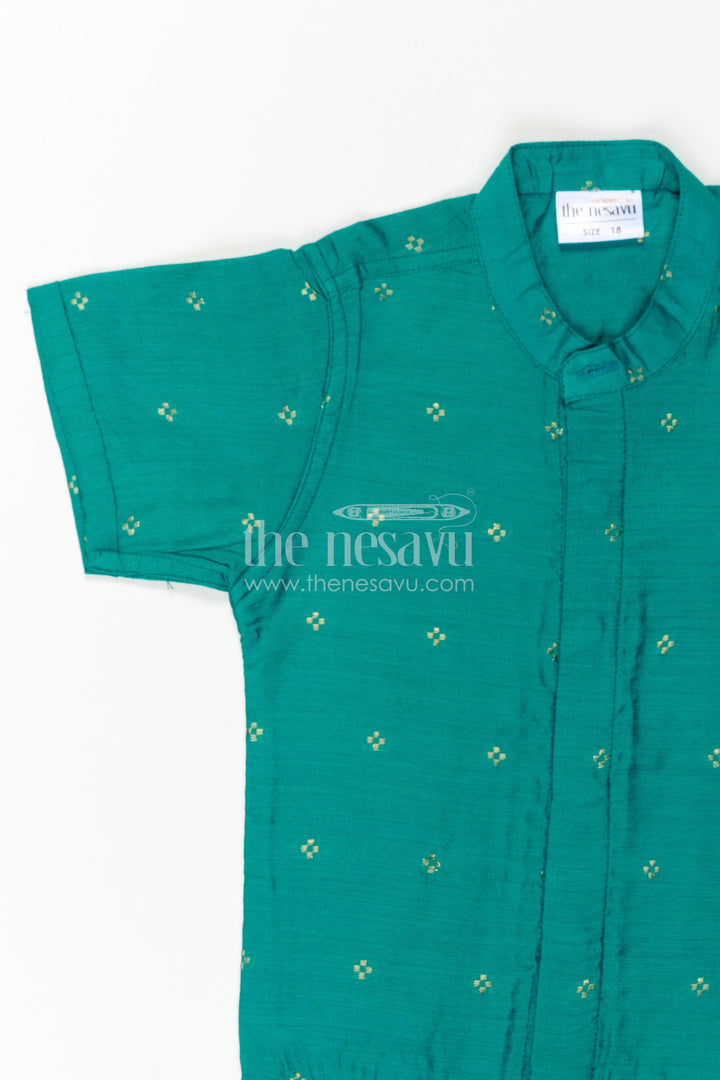 The Nesavu Boys Cotton Shirt Boys Chanderi Shirt for Festive Gatherings and Holiday Wear Nesavu Nesavu Boys Chanderi Cotton Shirt With Jacquard Print For Festive Gatherings And Holidays