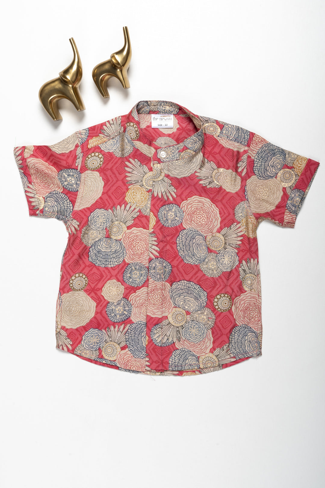 The Nesavu Boys Cotton Shirt Boys Chanderi Shirt with Bold Floral Design - Perfect for Festive Events Nesavu 16 (1Y) / Red / Chanderi BS148B-16 Boys Chanderi Shirt with Bold Floral Design | Perfect for Festive Events | The Nesavu